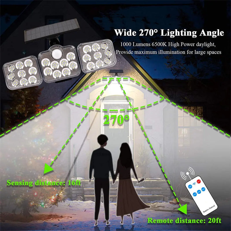Solar Outdoor Lights 138 LED 3-Head Adjustable 360°Rotating Wide-Angle - Puck's