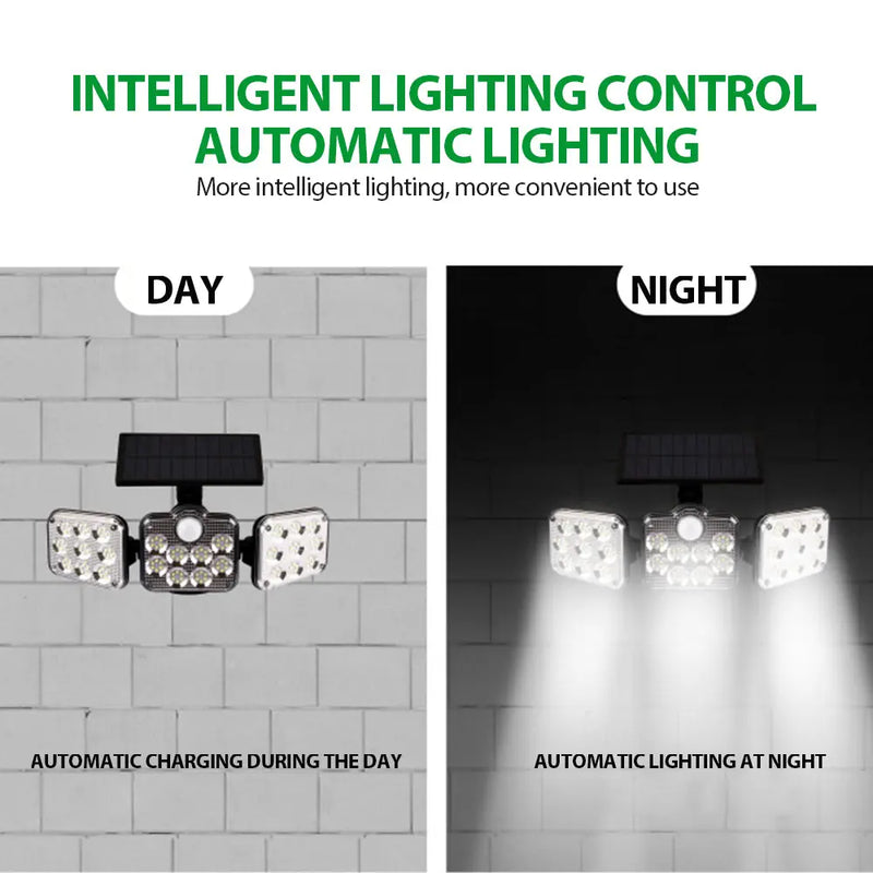 Solar Outdoor Lights 138 LED 3-Head Adjustable 360°Rotating Wide-Angle - Puck's