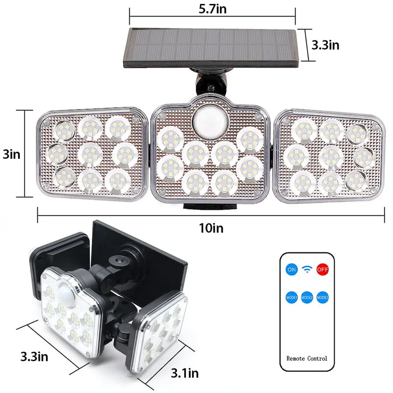 Solar Outdoor Lights 138 LED 3-Head Adjustable 360°Rotating Wide-Angle - Puck's