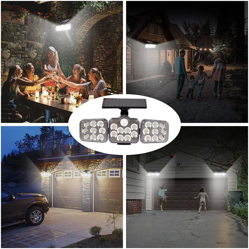Solar Outdoor Lights 138 LED 3-Head Adjustable 360°Rotating Wide-Angle - Puck's