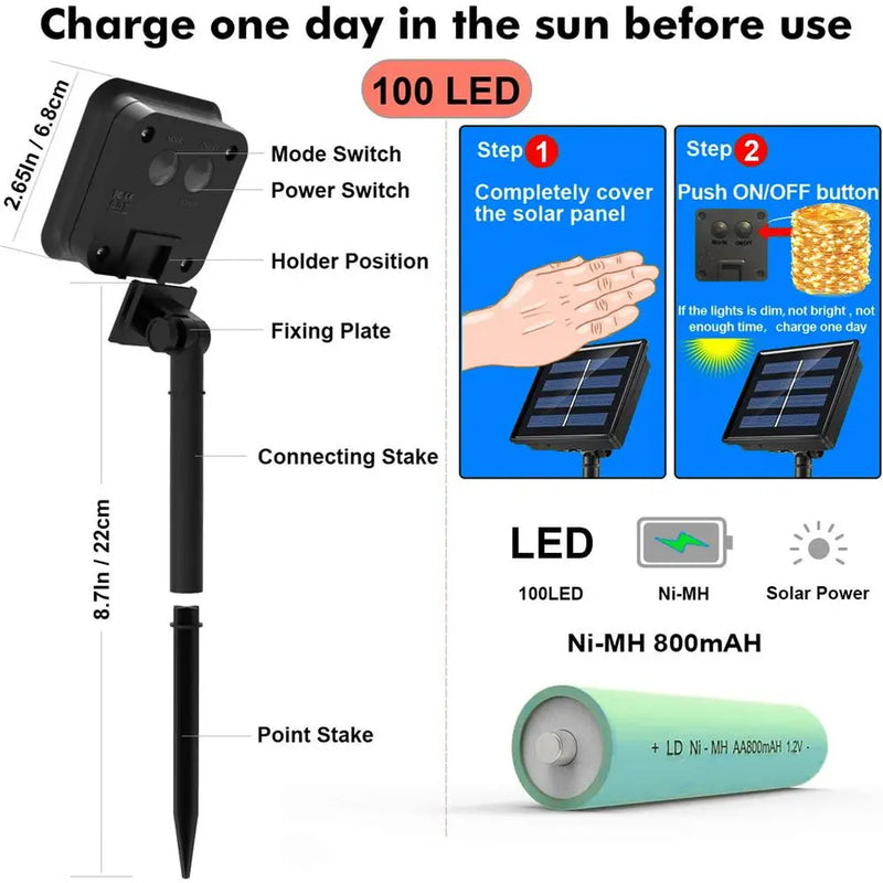 Solar Powered String Lights Indoor Outdoor Waterproof For Gardens Home - Puck's