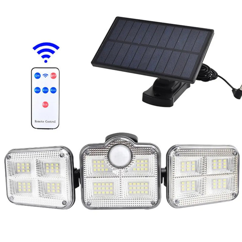 Solar Sensor Light 122 LED 3Head Outdoor Spotlight with 3 Modes - Puck's