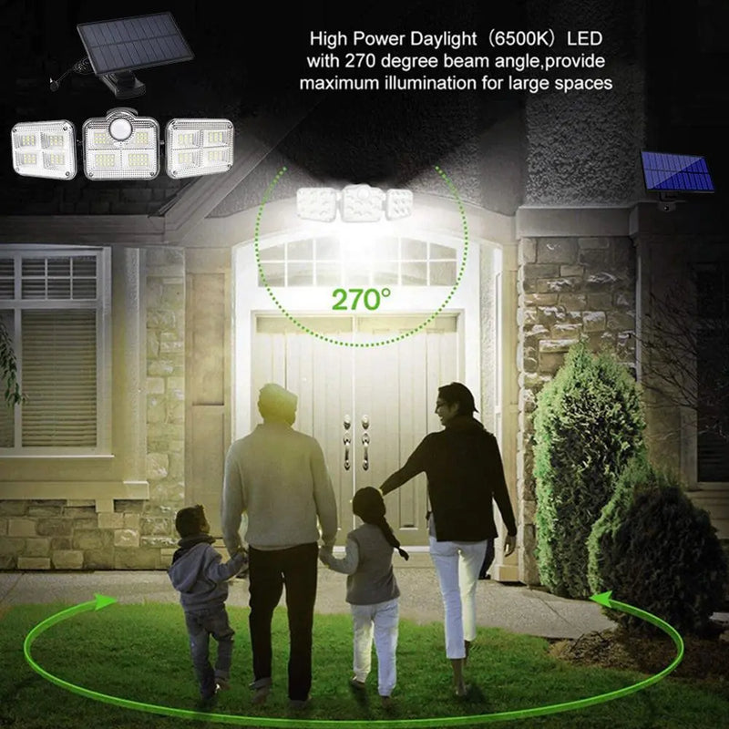 Solar Sensor Light 122 LED 3Head Outdoor Spotlight with 3 Modes - Puck's