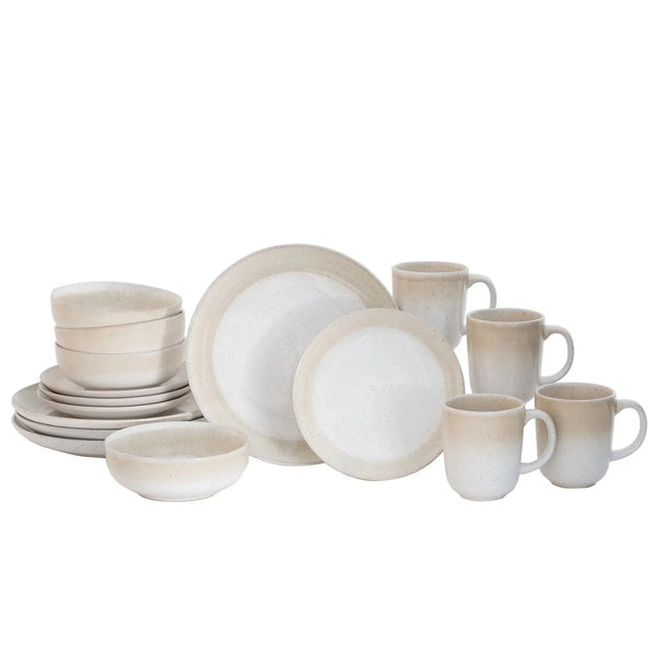 Sorrell Beige Reactive Stoneware 16 Piece Dinnerware Set - Puck's