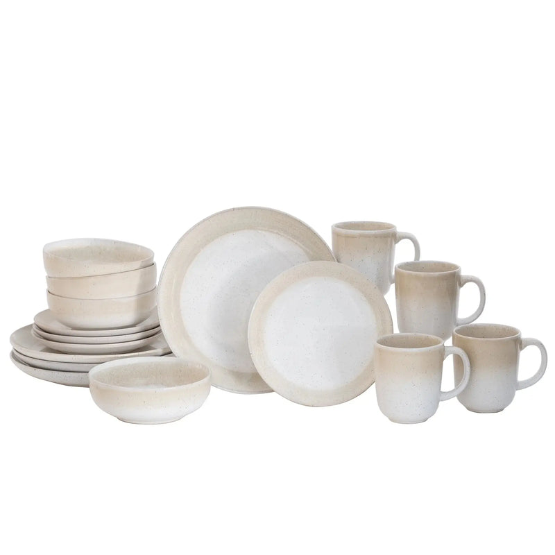 Sorrell Beige Reactive Stoneware 16 Piece Dinnerware Set - Puck's