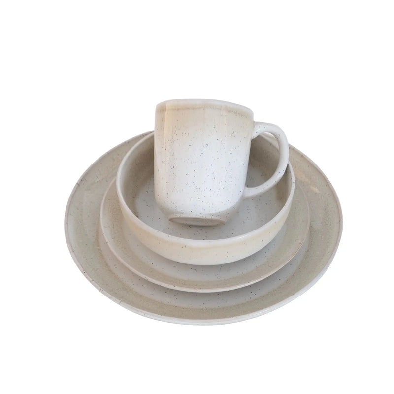Sorrell Beige Reactive Stoneware 16 Piece Dinnerware Set - Puck's