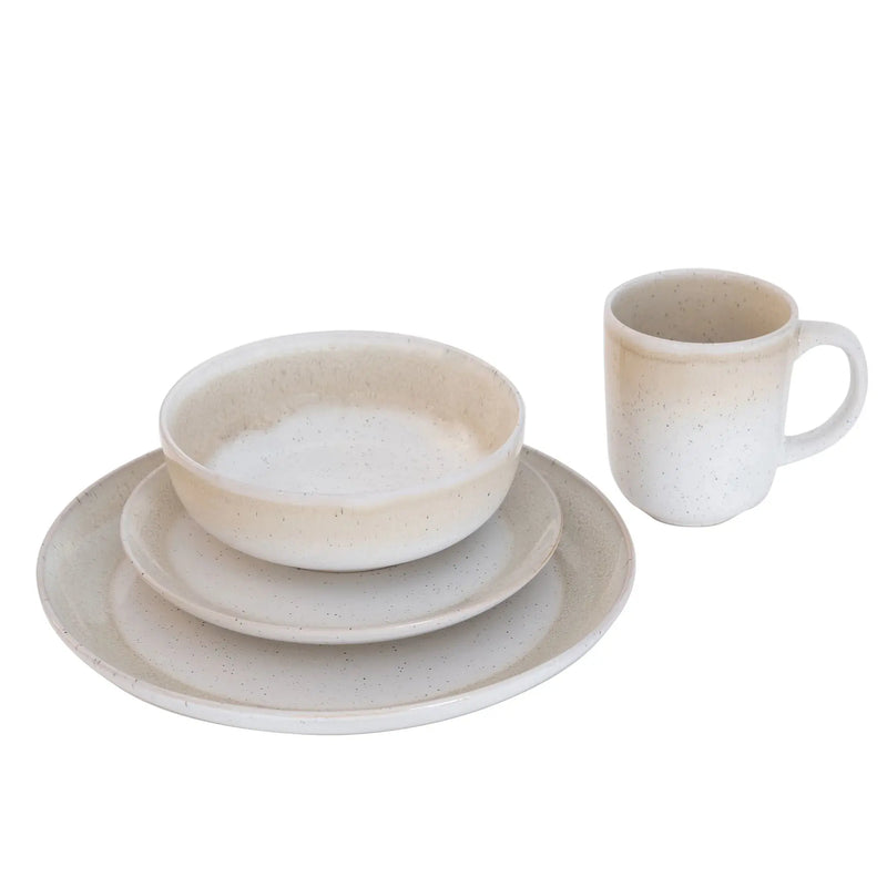 Sorrell Beige Reactive Stoneware 16 Piece Dinnerware Set - Puck's