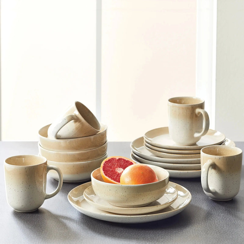 Sorrell Beige Reactive Stoneware 16 Piece Dinnerware Set - Puck's