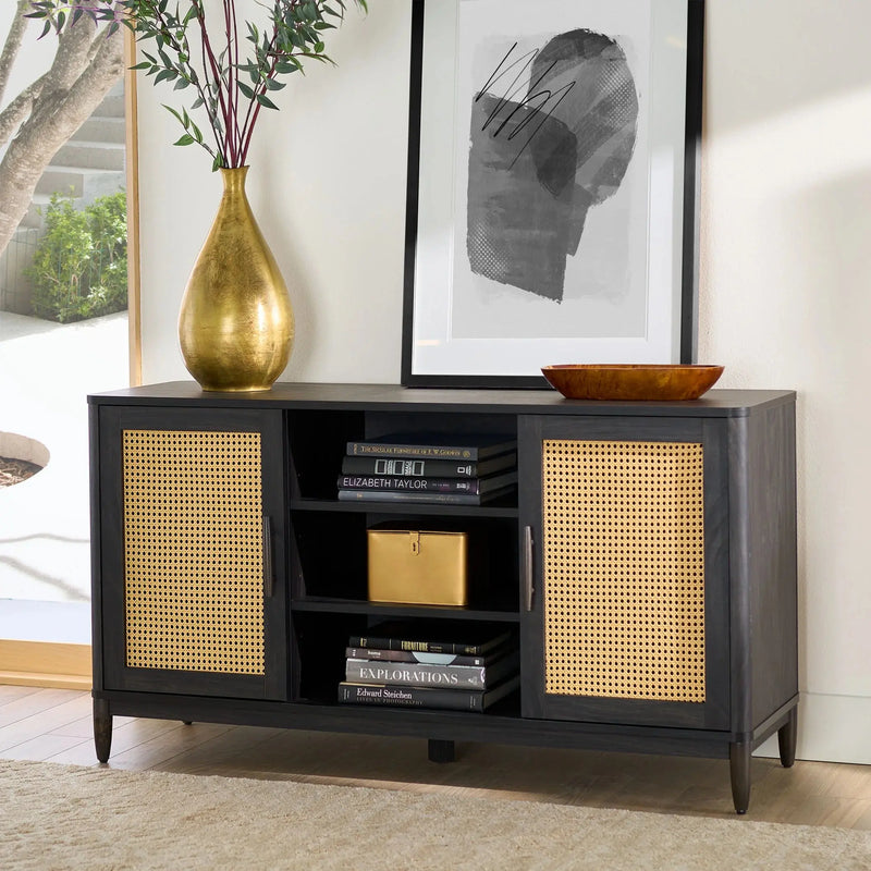 Springwood Cane TV Stand for Tv'S up to 65", Charcoal Finish - Puck's