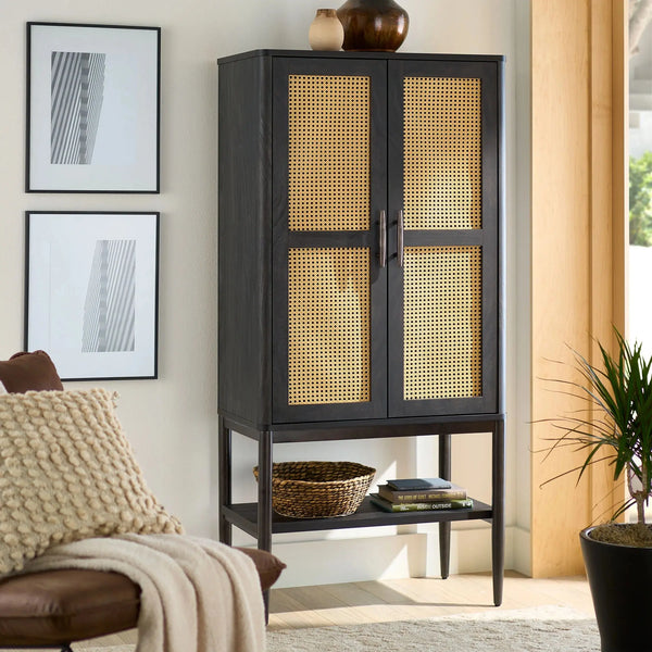 Springwood Caning Storage Cabinet, Charcoal Finish - Puck's