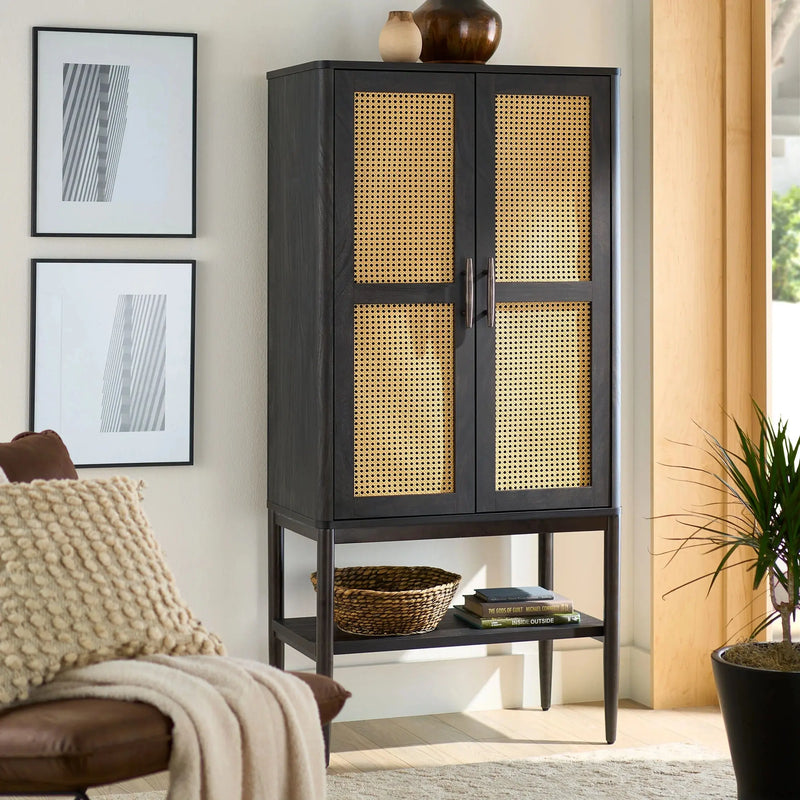 Springwood Caning Storage Cabinet, Charcoal Finish - Puck's