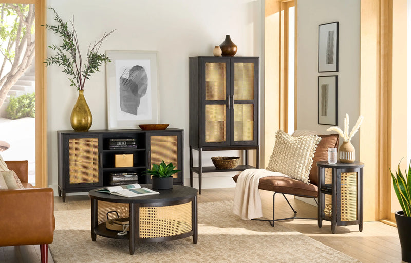 Springwood Caning Storage Cabinet, Charcoal Finish - Puck's