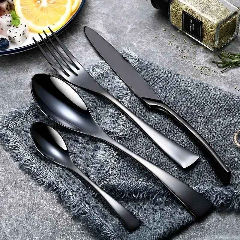 Stainless Steel Black Cutlery Set - Puck's