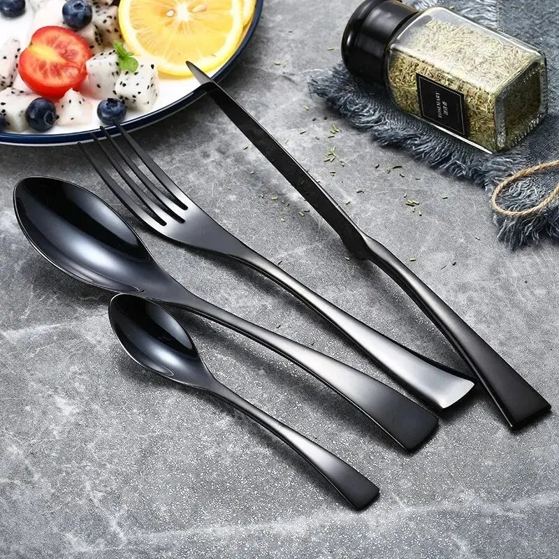 Stainless Steel Black Cutlery Set - Puck's