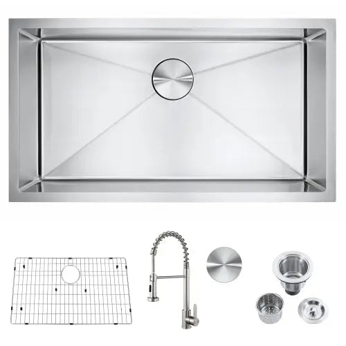 Stainless Steel Single Bowl Undermount Kitchen Sink Combo With Faucet - Puck's