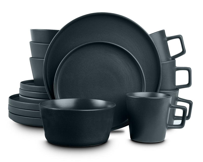 Celina 16-Piece Stoneware round Dinnerware Set, Service for 4, Gray Matte - Puck's