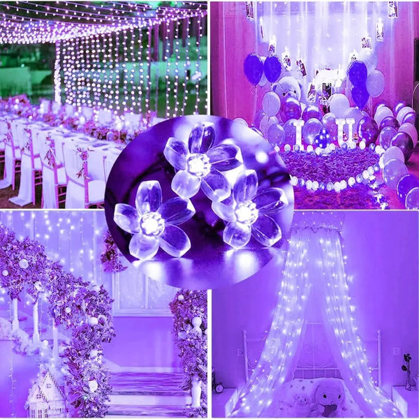 String Lights, Purple Lights Valentines Day Decorations Flower String Lights 33 Feet 100LED 8 Modes Wedding Party Indoor Outdoor Flower Lights Bedroom Birthday Room Decor (Purple) - Puck's