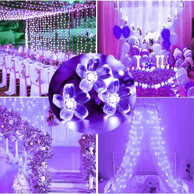 String Lights, Purple Lights Valentines Day Decorations Flower String Lights 33 Feet 100LED 8 Modes Wedding Party Indoor Outdoor Flower Lights Bedroom Birthday Room Decor (Purple) - Puck's