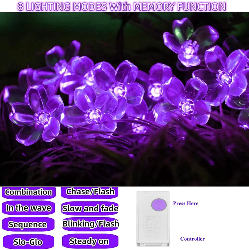 String Lights, Purple Lights Valentines Day Decorations Flower String Lights 33 Feet 100LED 8 Modes Wedding Party Indoor Outdoor Flower Lights Bedroom Birthday Room Decor (Purple) - Puck's