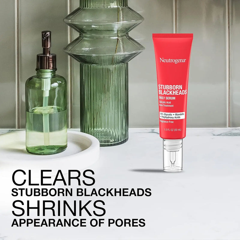 Stubborn Blackheads Daily Acne Facial Serum with Salicylic, Glycolic, Polyhydroxy & Mandelic Acids, Oil-Free Face Serum for Acne-Prone Skin to Help Clear Clogged Pores, 1 Fl. Oz - Puck's