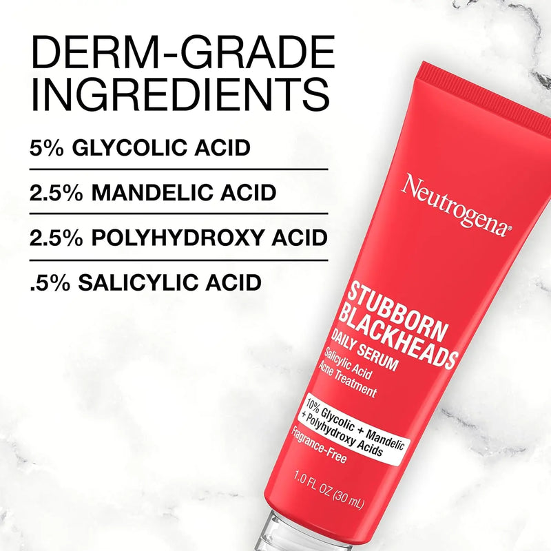 Stubborn Blackheads Daily Acne Facial Serum with Salicylic, Glycolic, Polyhydroxy & Mandelic Acids, Oil-Free Face Serum for Acne-Prone Skin to Help Clear Clogged Pores, 1 Fl. Oz - Puck's