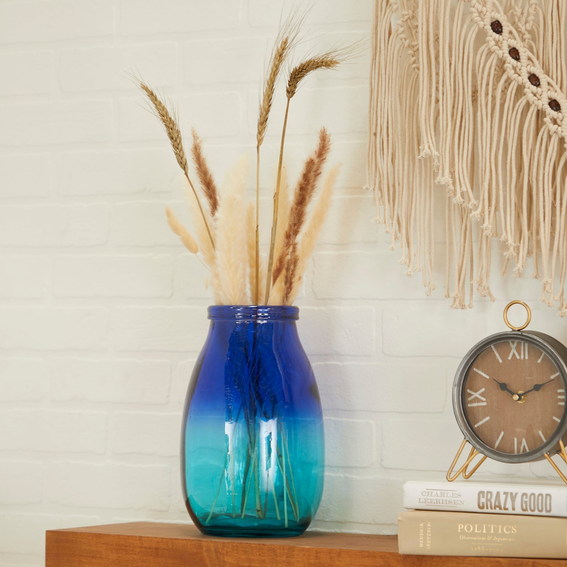 Recycled Glass Bottle Vase Collection Made in Spain - Multiple Sizes - Clear, Blue, Teal, Green Gradient Blue - Jar 6.85W X 6.75L X 10.90H - Puck's