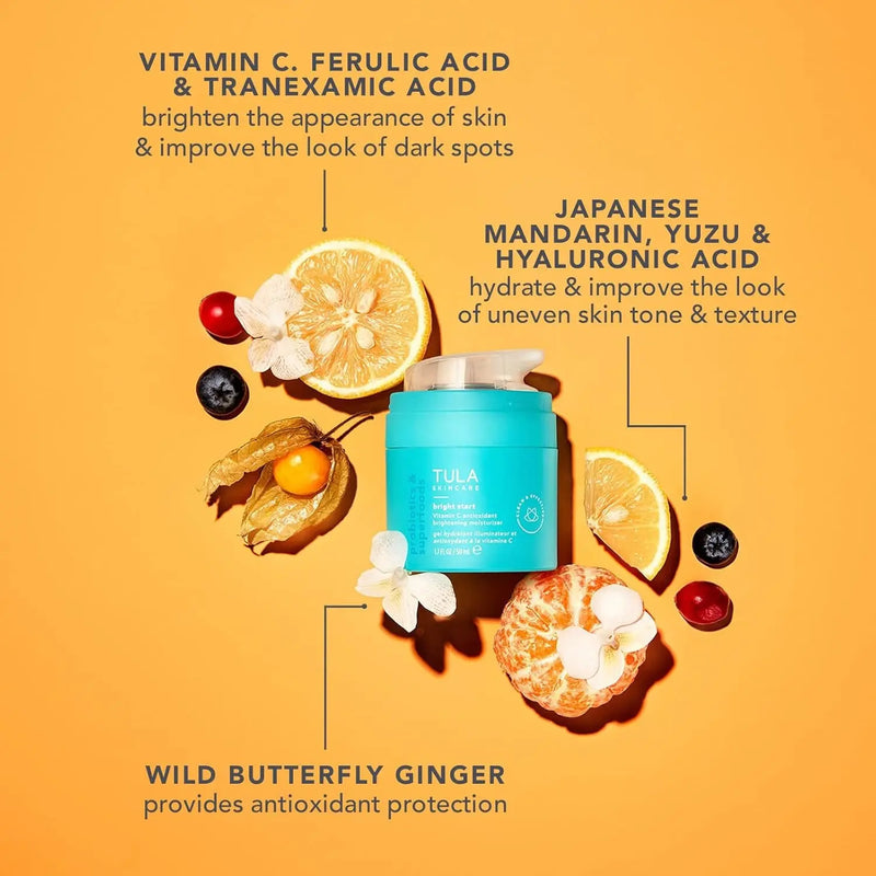 TULA Skin Care Bright Start Vitamin C Antioxidant Brightening Moisturizer - Lightweight Gel Cream, Brightens, Hydrates & Provides Antioxidant Protection, 1.7 Oz. - Puck's