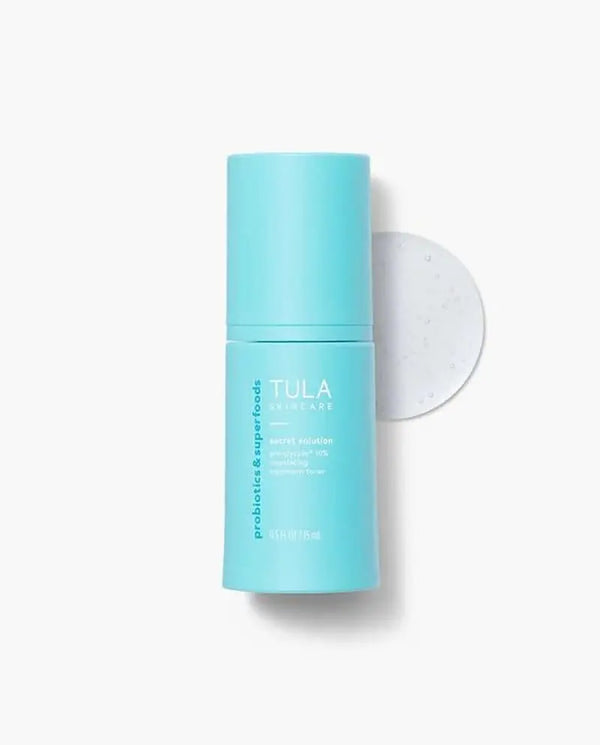TULA Skin Care Secret Solution Pro-Glycolic 10% Ph Resurfacing Toner - Travel Size, Face Toner to Gently Exfoliate and Hydrate Skin, with Proprietary Blend of Probiotics and Glycolic Acid, 0.5 Fl Oz - Puck's