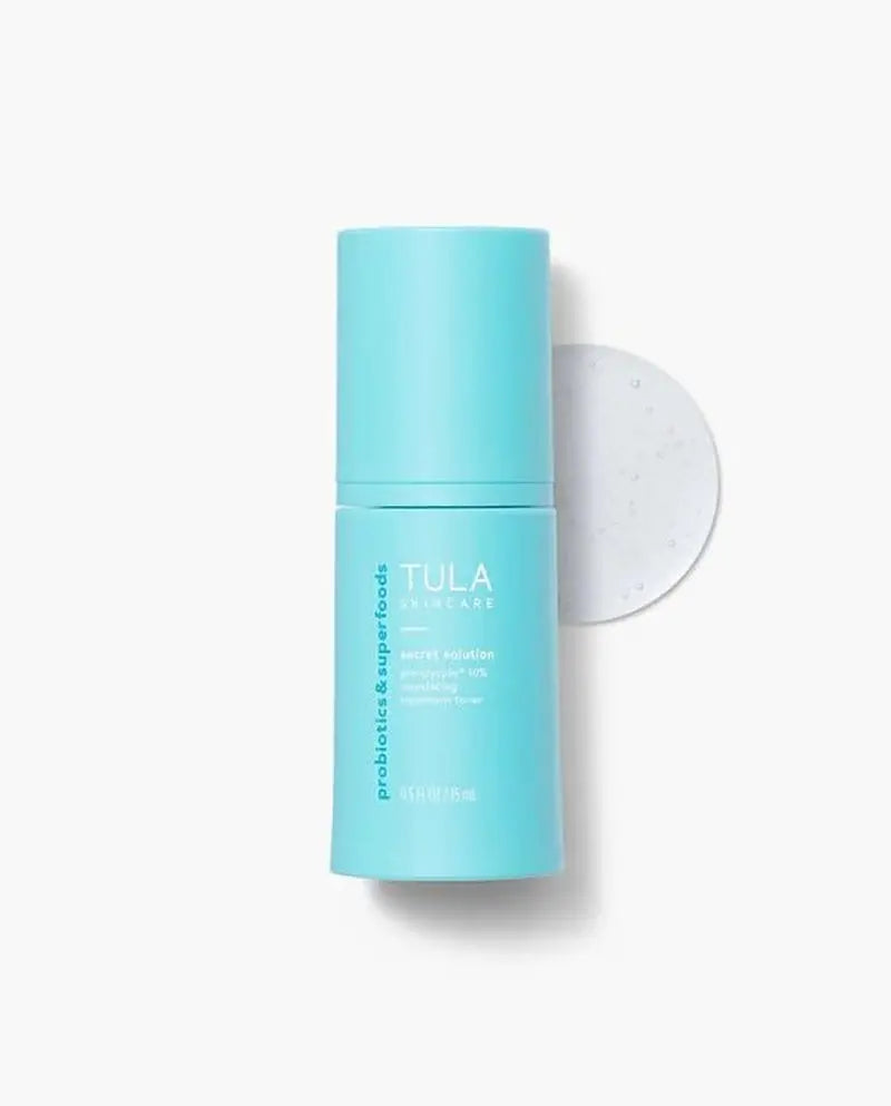 TULA Skin Care Secret Solution Pro-Glycolic 10% Ph Resurfacing Toner - Travel Size, Face Toner to Gently Exfoliate and Hydrate Skin, with Proprietary Blend of Probiotics and Glycolic Acid, 0.5 Fl Oz - Puck's