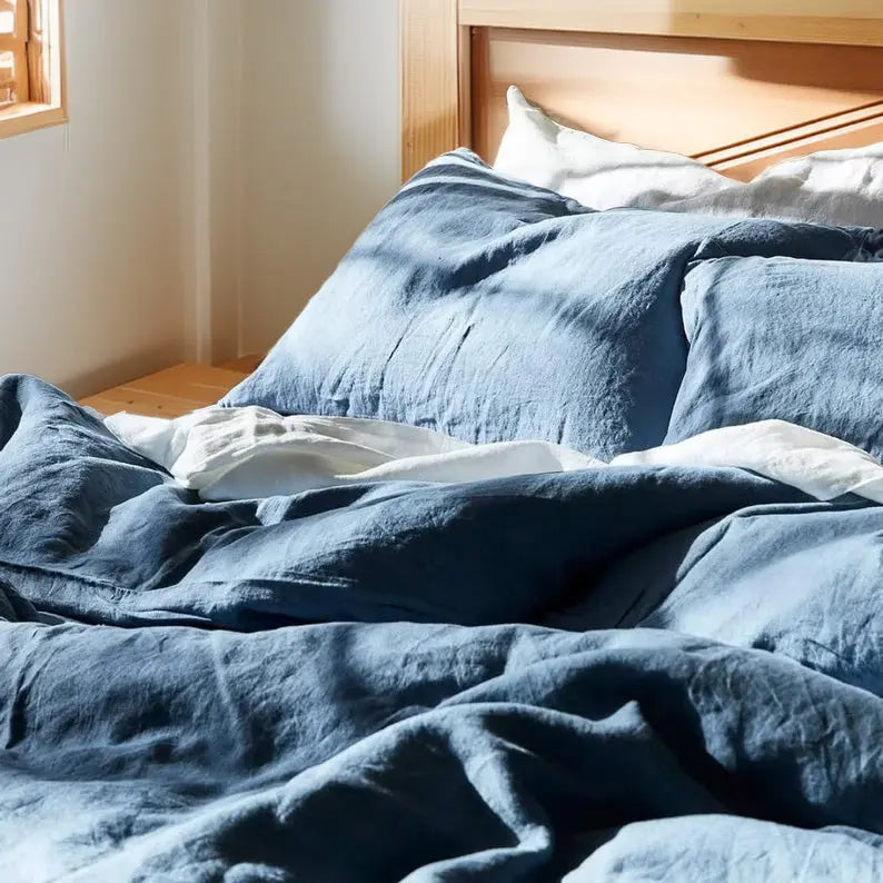 Teal Blue - 100% Pure Linen | Linen Cotton Mix | 3 Piece Duvet Cover - Puck's