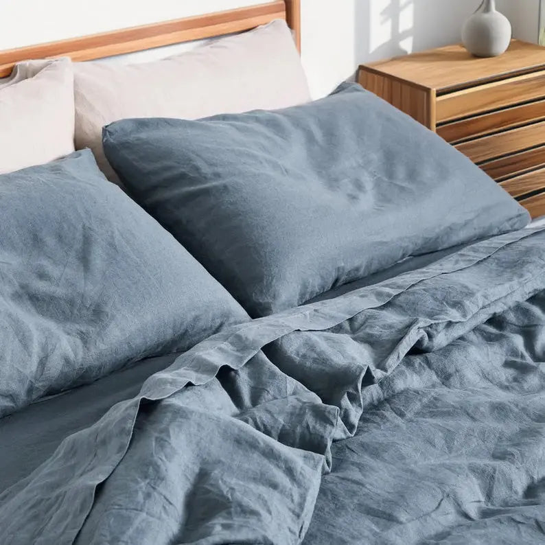 Teal Blue - 100% Pure Linen | Linen Cotton Mix | 3 Piece Duvet Cover - Puck's