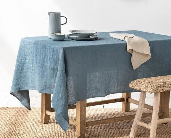 Teal Blue Tablecloth | Pure Linen | Linen Cotton Mix | Soft | Handmade - Puck's