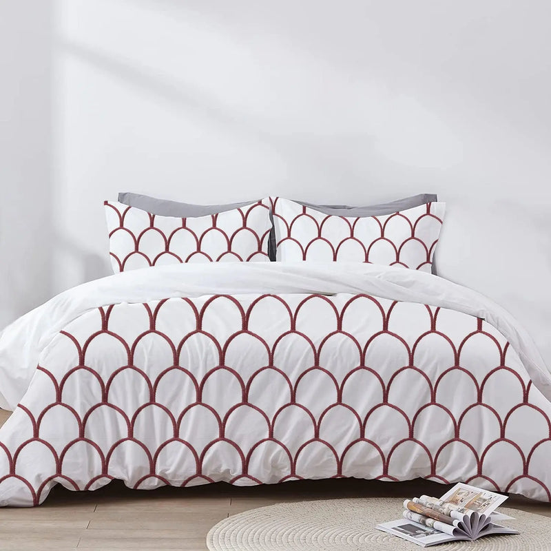 Thalia - 3 Piece Crewel Embroidered Duvet Set | Linen Cotton Mix | - Puck's