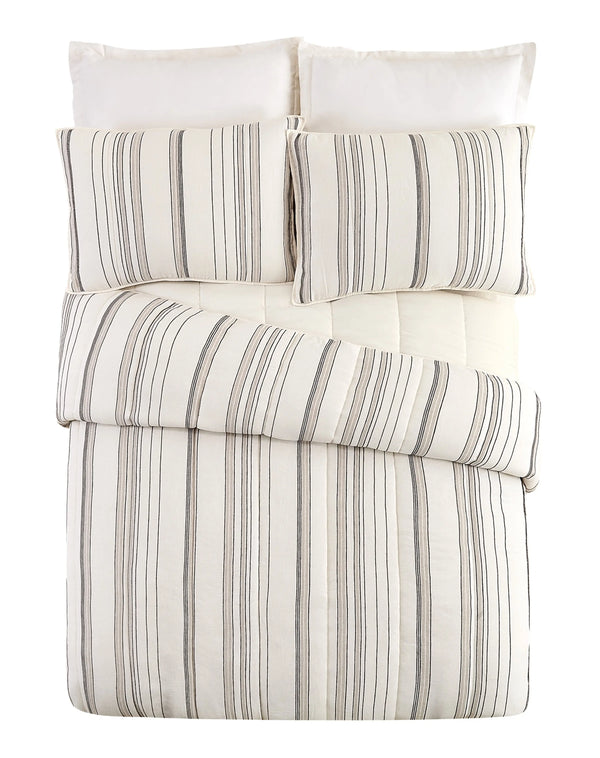 Ticking Stripe Cotton Quilt, King - Puck's