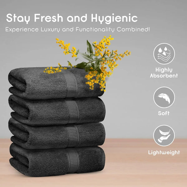 Towels 4-Piece Large Premium Bath Towels Set - Suitable for Sensitive Skin & Daily Use - Soft, Quick Drying & Highly Absorbent Towels for Bathroom, Gym, Hotel & Spa - 30" X 52"-Grey - Puck's