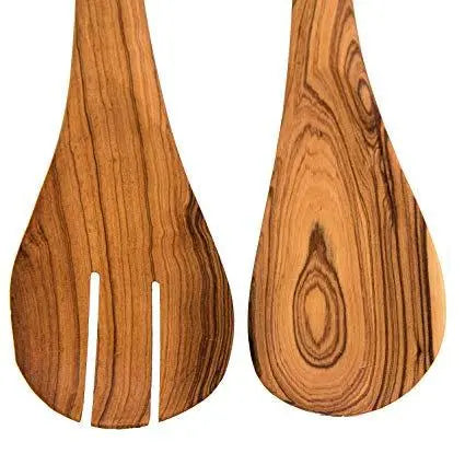 Traditional African salad servers set / Hand curved olive wood Spoon - Puck's