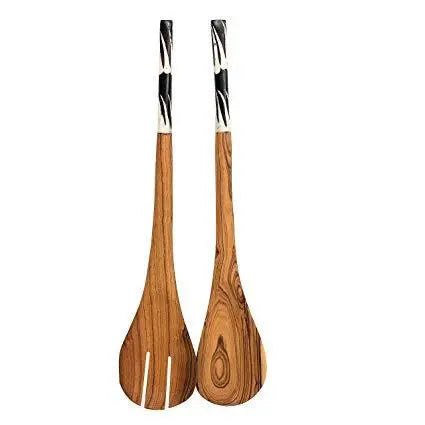 Traditional African salad servers set / Hand curved olive wood Spoon - Puck's