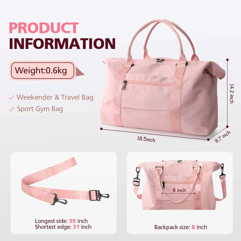 Travel Duffle Bag, Waterproof Weekender Bag Carry On Tote Bags for Women, Travel Essentials Sport Gym Bag for Men, Hospital Bag for Labor and Delivery, Overnight Bag Luggage Bag with Trolley Sleeve 01 Coral Pink - Puck's