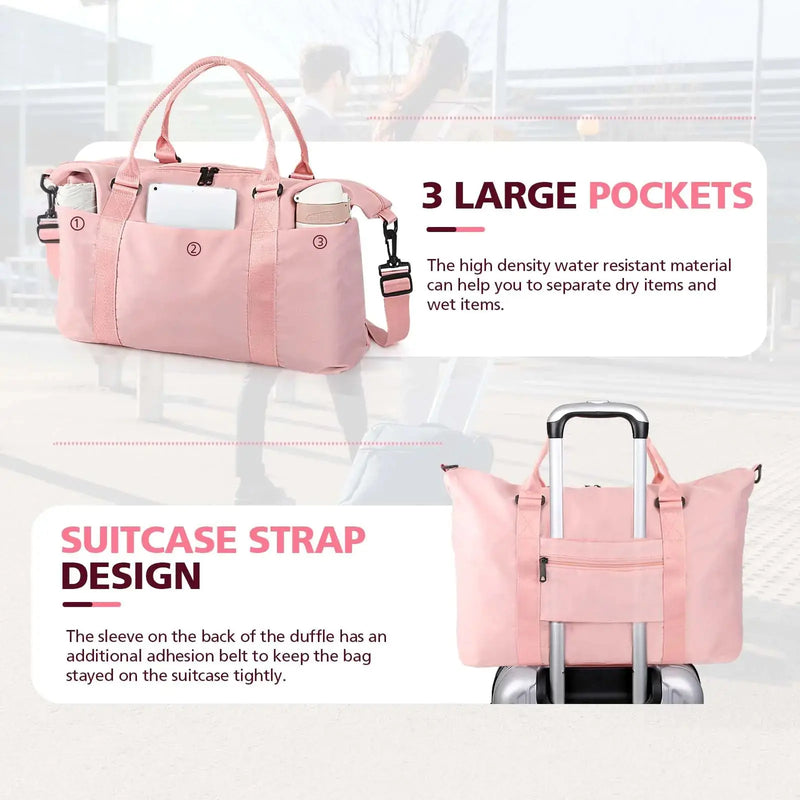 Travel Duffle Bag, Waterproof Weekender Bag Carry On Tote Bags for Women, Travel Essentials Sport Gym Bag for Men, Hospital Bag for Labor and Delivery, Overnight Bag Luggage Bag with Trolley Sleeve 01 Coral Pink - Puck's