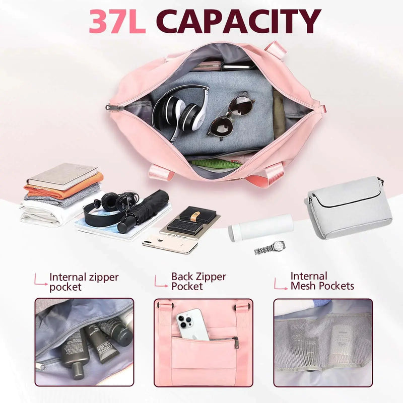 Travel Duffle Bag, Waterproof Weekender Bag Carry On Tote Bags for Women, Travel Essentials Sport Gym Bag for Men, Hospital Bag for Labor and Delivery, Overnight Bag Luggage Bag with Trolley Sleeve 01 Coral Pink - Puck's