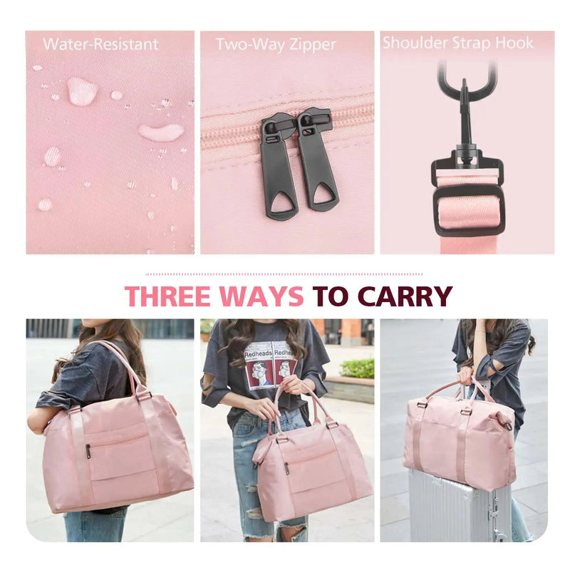 Travel Duffle Bag, Waterproof Weekender Bag Carry On Tote Bags for Women, Travel Essentials Sport Gym Bag for Men, Hospital Bag for Labor and Delivery, Overnight Bag Luggage Bag with Trolley Sleeve 01 Coral Pink - Puck's