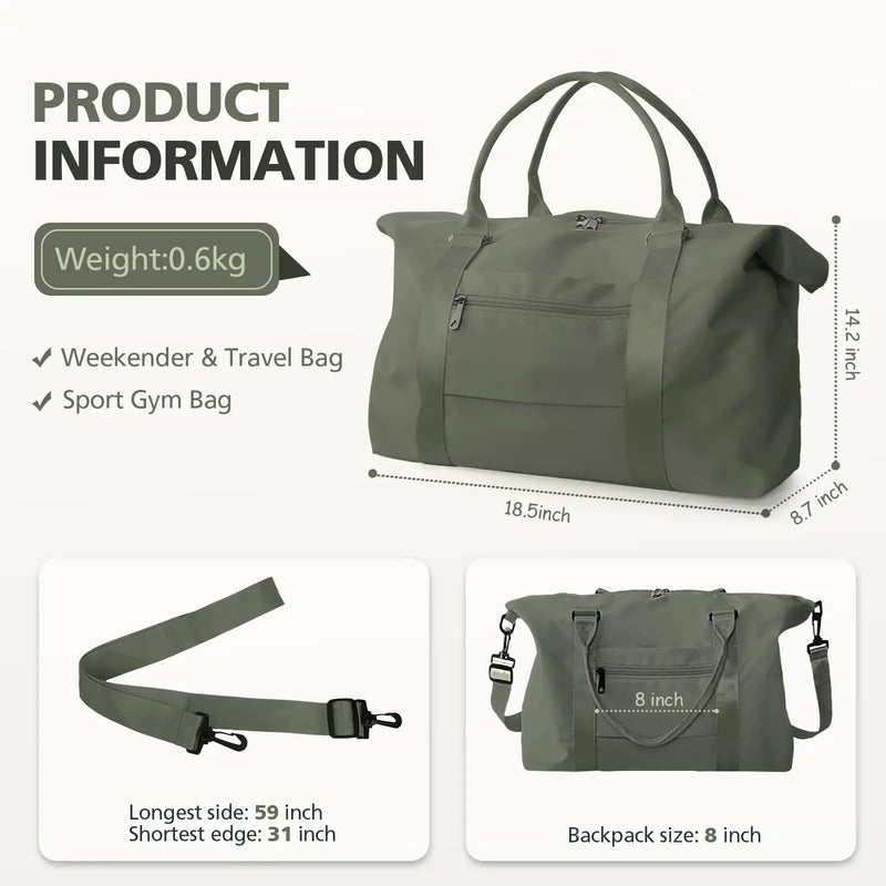 Travel Duffle Bag, Waterproof Weekender Bag Carry On Tote Bags for Women, Travel Essentials Sport Gym Bag for Men, Hospital Bag for Labor and Delivery, Overnight Bag Luggage Bag with Trolley Sleeve 06 Dark Green - Puck's