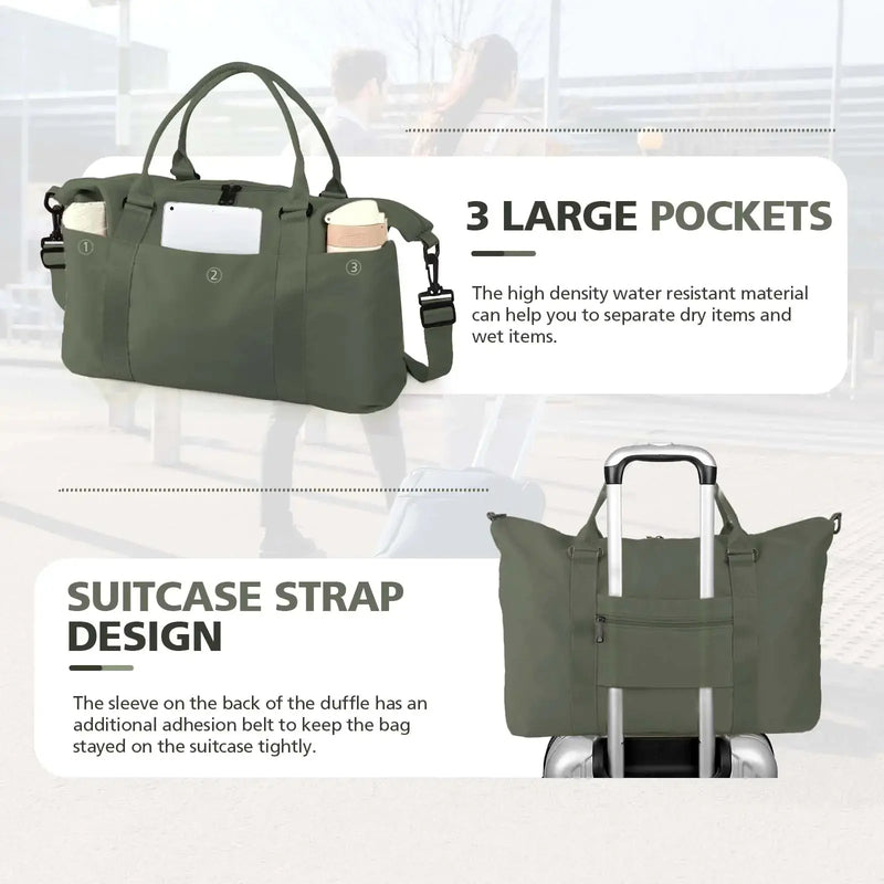 Travel Duffle Bag, Waterproof Weekender Bag Carry On Tote Bags for Women, Travel Essentials Sport Gym Bag for Men, Hospital Bag for Labor and Delivery, Overnight Bag Luggage Bag with Trolley Sleeve 06 Dark Green - Puck's