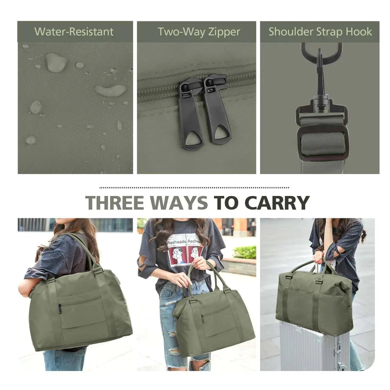Travel Duffle Bag, Waterproof Weekender Bag Carry On Tote Bags for Women, Travel Essentials Sport Gym Bag for Men, Hospital Bag for Labor and Delivery, Overnight Bag Luggage Bag with Trolley Sleeve 06 Dark Green - Puck's
