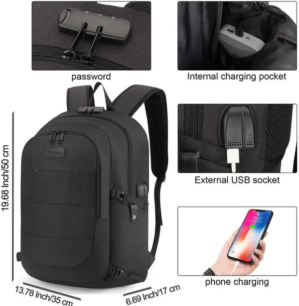 Travel Laptop Backpack Water Resistant Anti-Theft Bag with USB Charging Port and Lock 15.6 Inch Computer Business Backpacks for Women Men Work College Gift,Casual Daypack - Puck's