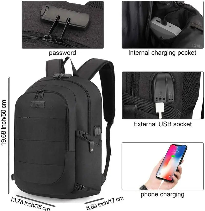 Travel Laptop Backpack Water Resistant Anti-Theft Bag with USB Charging Port and Lock 15.6 Inch Computer Business Backpacks for Women Men Work College Gift,Casual Daypack - Puck's