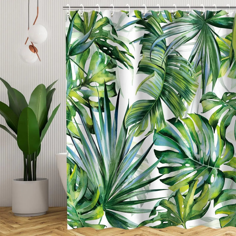 Tropical Shower Curtain, Green Shower Curtain, Plant Shower Curtain, Leaf Shower Curtain, Botanical Shower Curtain Set with 12 Hooks, Jungle Shower Curtain for Bathroom Curtain Decor, 72"X84" - Puck's