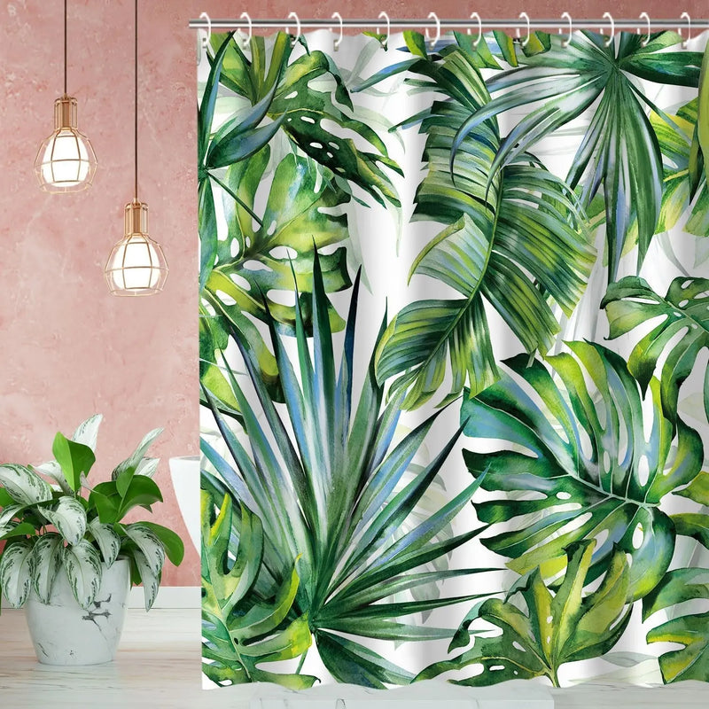 Tropical Shower Curtain, Green Shower Curtain, Plant Shower Curtain, Leaf Shower Curtain, Botanical Shower Curtain Set with 12 Hooks, Jungle Shower Curtain for Bathroom Curtain Decor, 72"X84" - Puck's