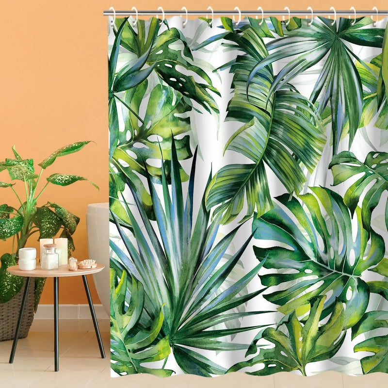 Tropical Shower Curtain, Green Shower Curtain, Plant Shower Curtain, Leaf Shower Curtain, Botanical Shower Curtain Set with 12 Hooks, Jungle Shower Curtain for Bathroom Curtain Decor, 72"X84" - Puck's