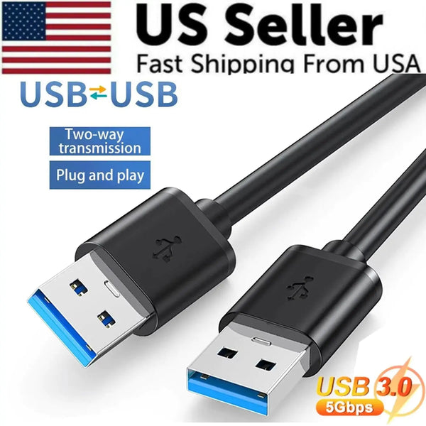 USB 3.0 A Male to A Male Cable Data Transfer Super Speed Power Charger Metal 6FT - Puck's